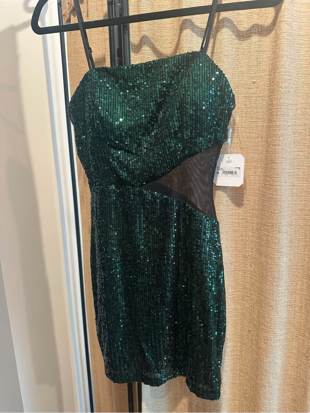 Emerald Green Sequin Party Dress with Mesh Side Panel